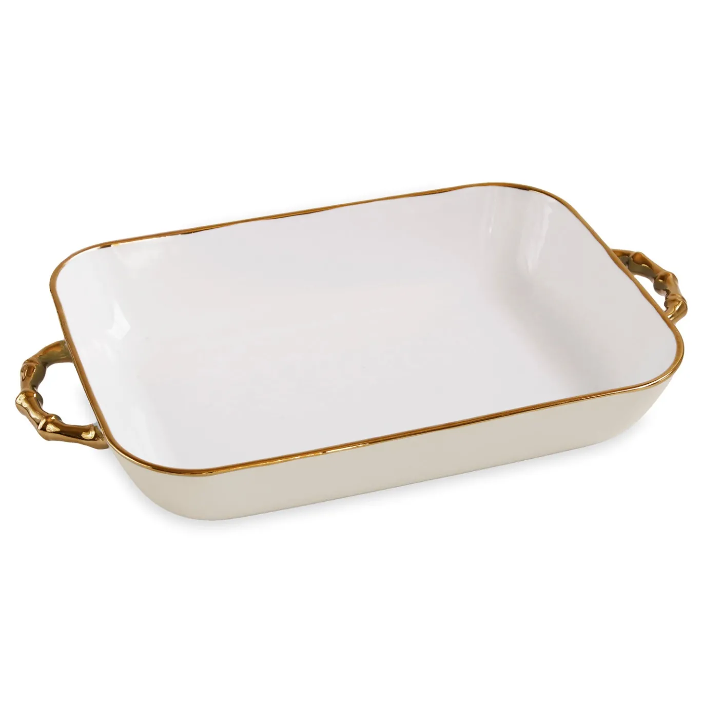 CERAMIC Bambu Rectangular Casserole Cream & White SECONDS - NON REFUND