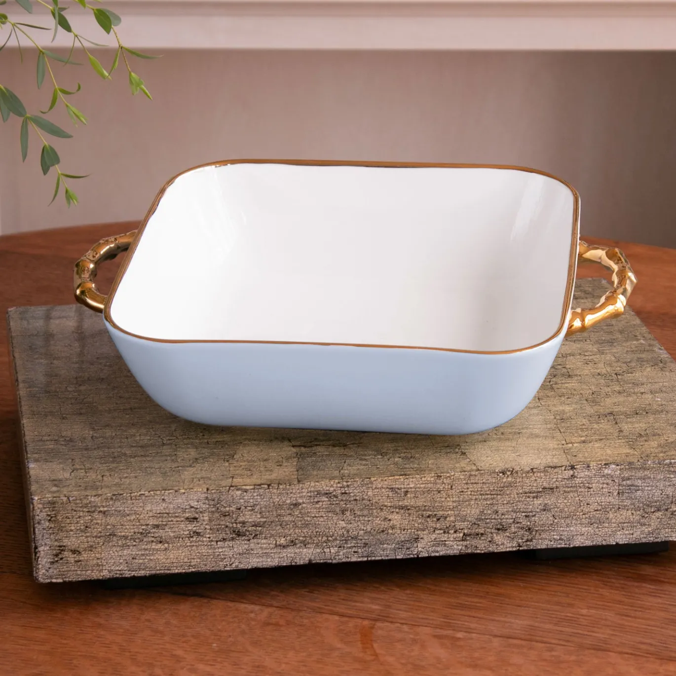 CERAMIC Bambu Square Casserole Periwinkle & White SECONDS - NON REFUND