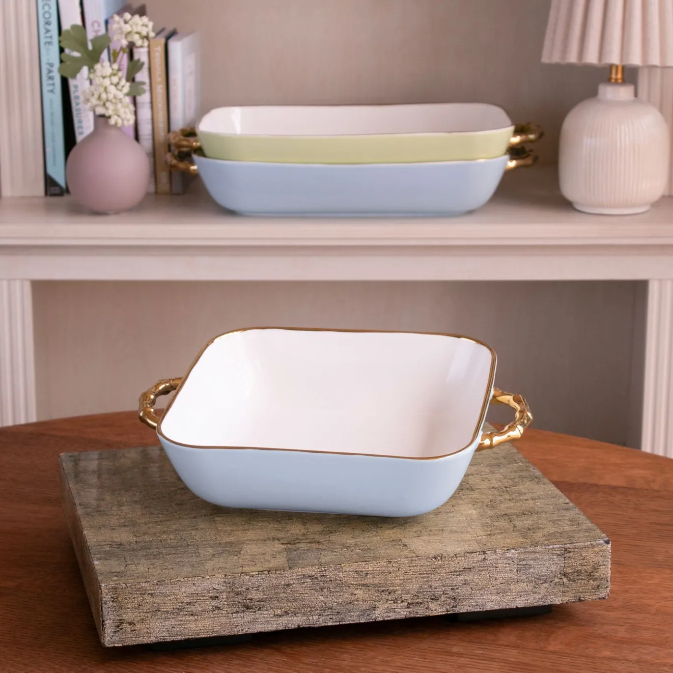 CERAMIC Bambu Square Casserole Periwinkle & White SECONDS - NON REFUND