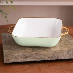 CERAMIC Bambu Square Casserole Pistachio & White SECONDS - NON REFUNDA