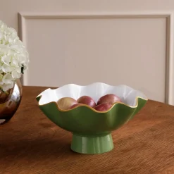 ENCANTO Carola Small Pedestal Leaf Green and White