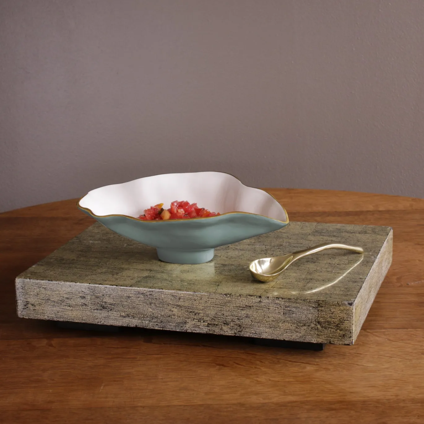 ENCANTO Claire Small Oval bowl with spoon Slate & White