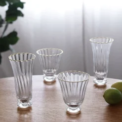 GLASS Audrey Stemless All Purpose Glass with Gold Rim Set of 4 (Clear