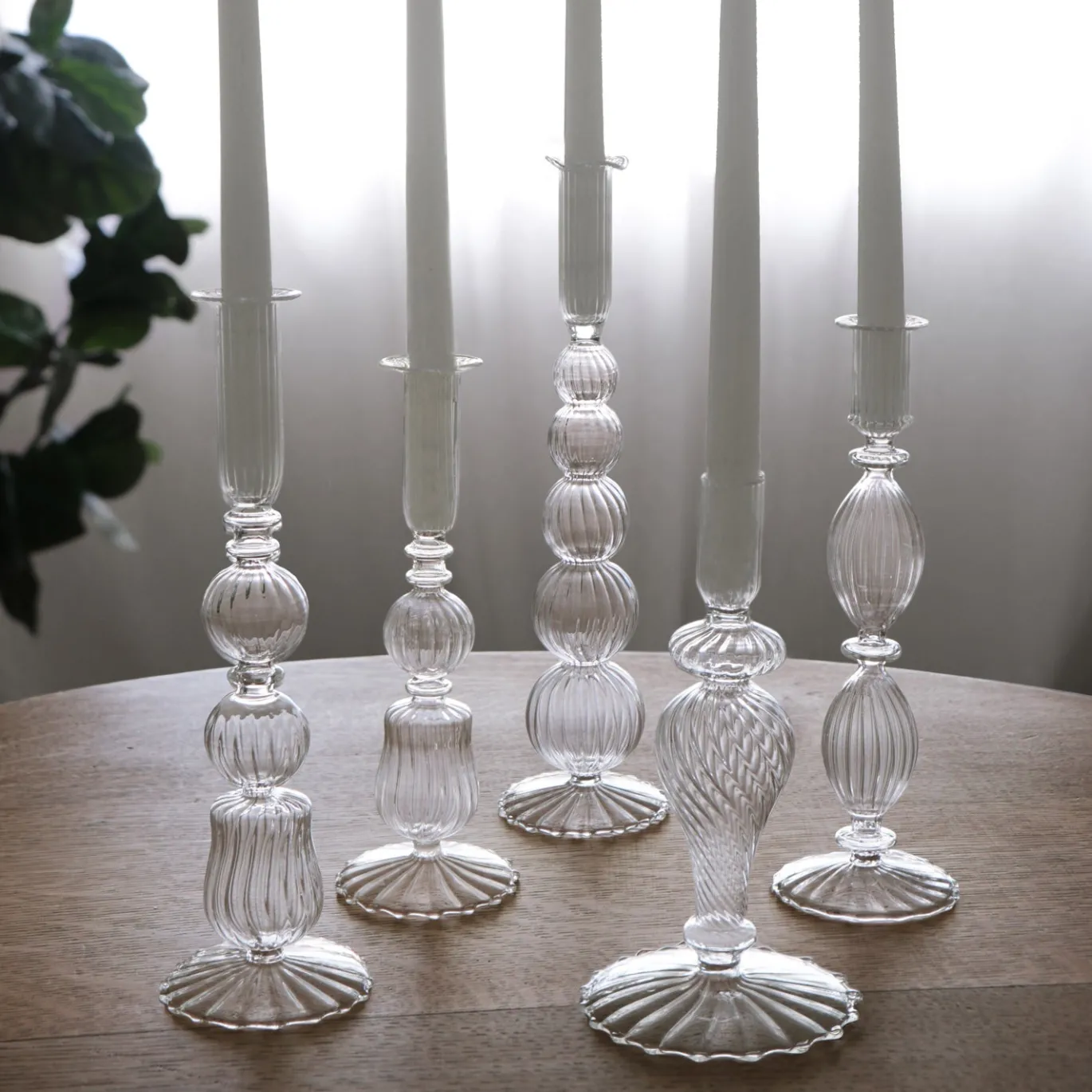 GLASS Cambridge Beryl 10" Candlestick Holder Set of 2 (Clear)