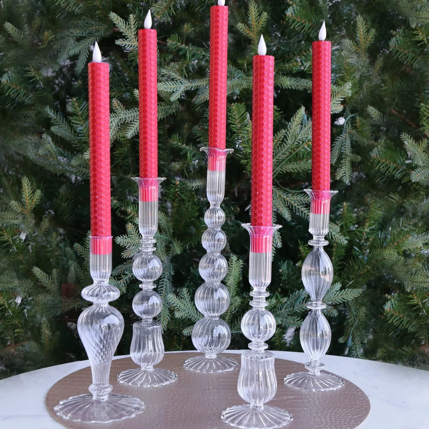 GLASS Cambridge Beryl 10" Candlestick Holder Set of 2 (Clear)