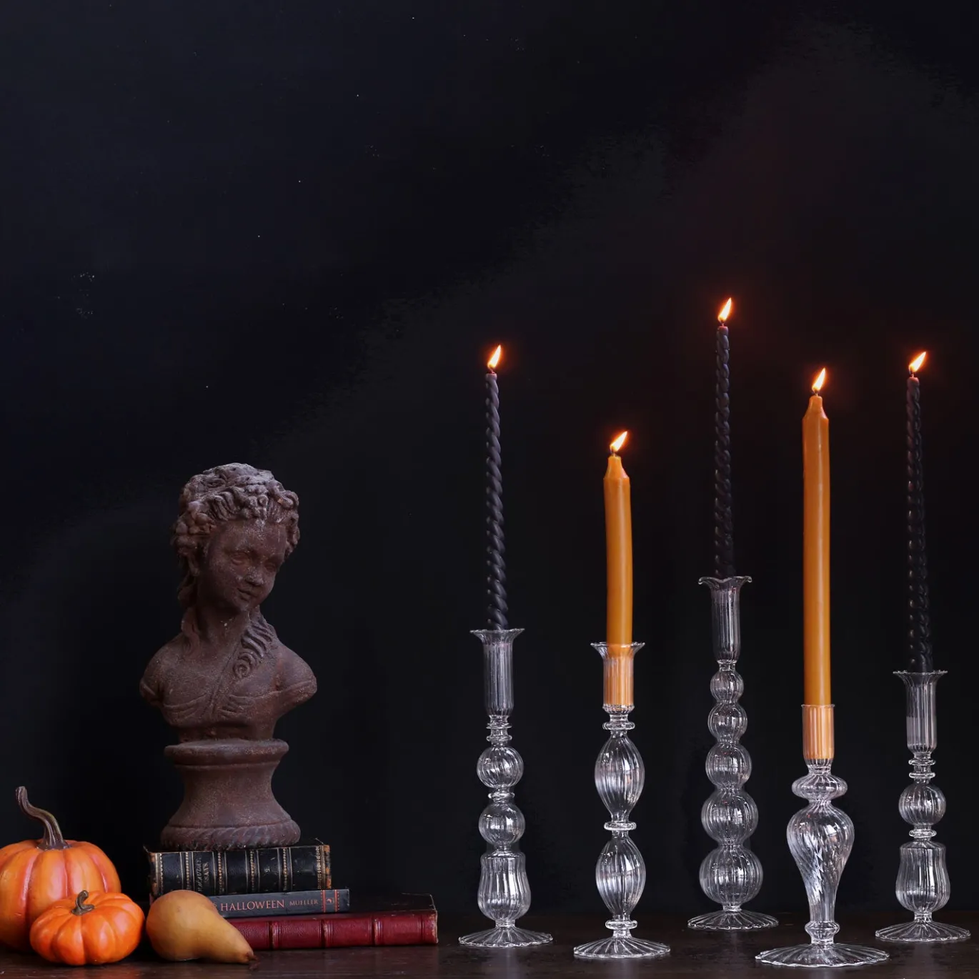 GLASS Cambridge Beryl 10" Candlestick Holder Set of 2 (Clear)