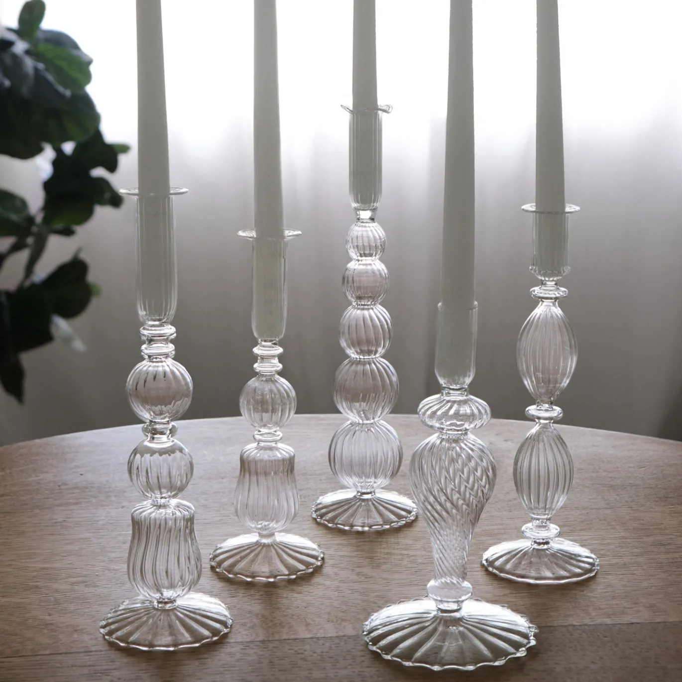 GLASS Cambridge Daphne 8.5" Candlestick Holder Set of 2 (Clear)