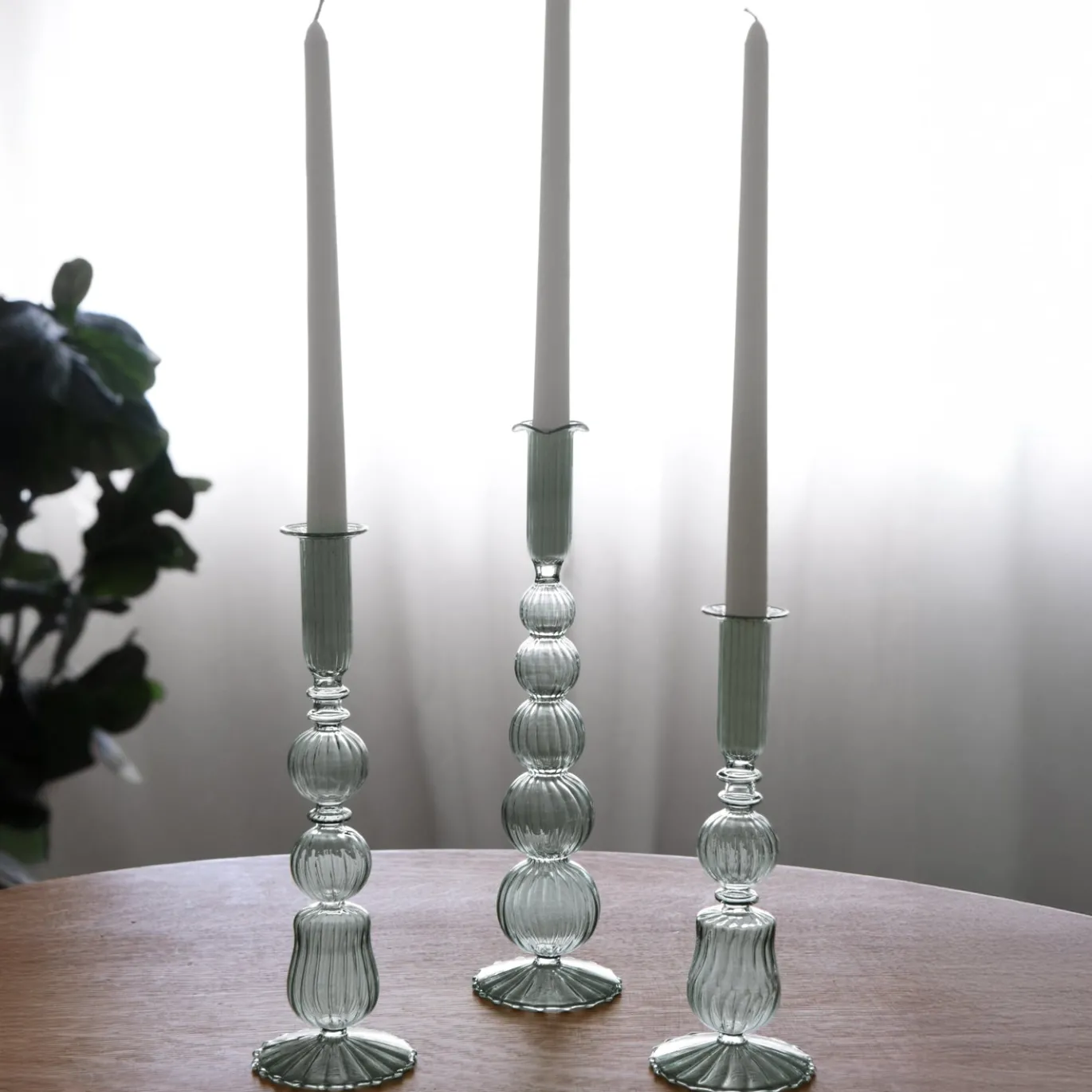 GLASS Cambridge Emma 10.5" Candlestick Holder Set of 2 (Light Green)