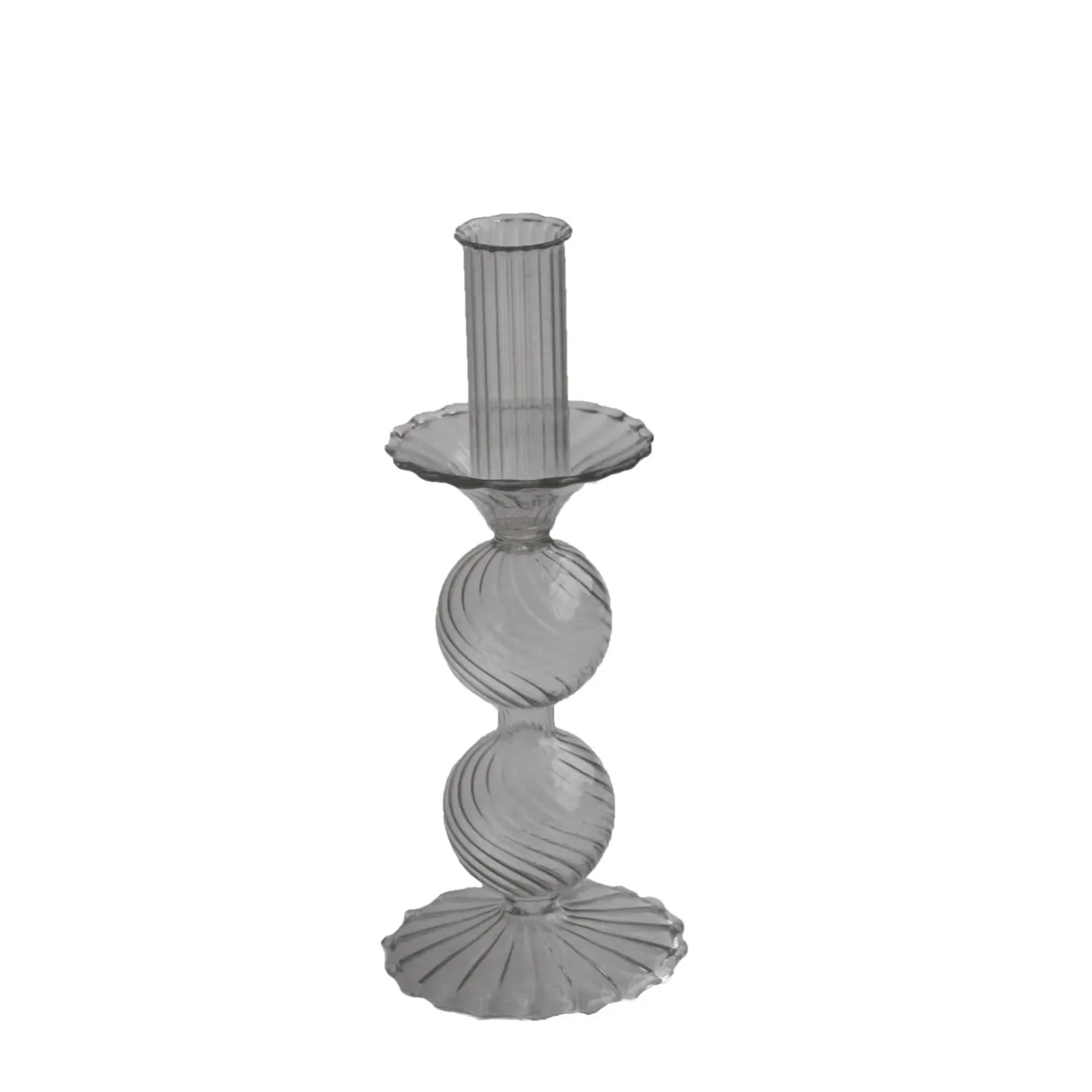 GLASS Cambridge Lucille 2 Ball Candlestick Holder Set of 2 (Light Gray