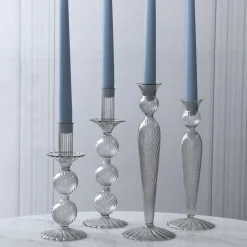 GLASS Cambridge Lucille 3 Ball Candlestick Holder Set of 2 (Light Gray