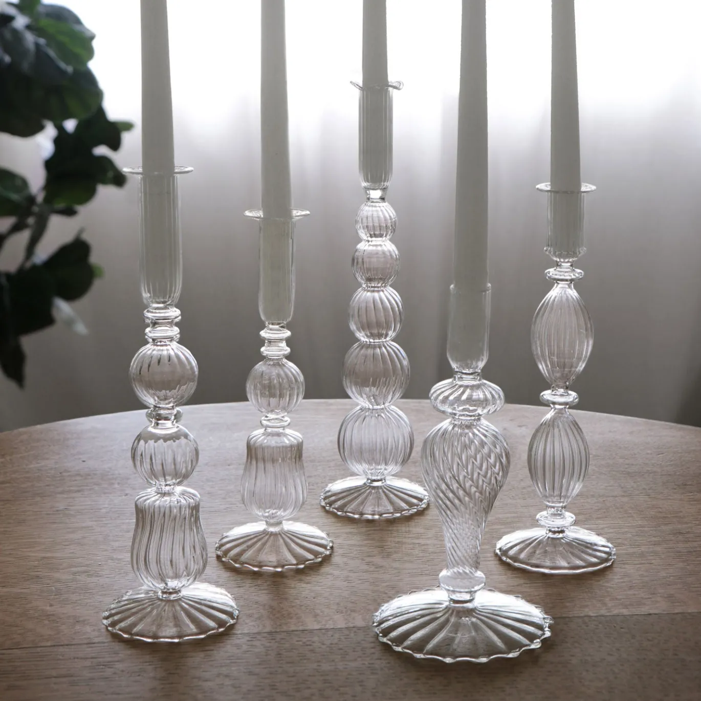GLASS Cambridge Olivia 12" Candlestick Holder Set of 2 (Clear)