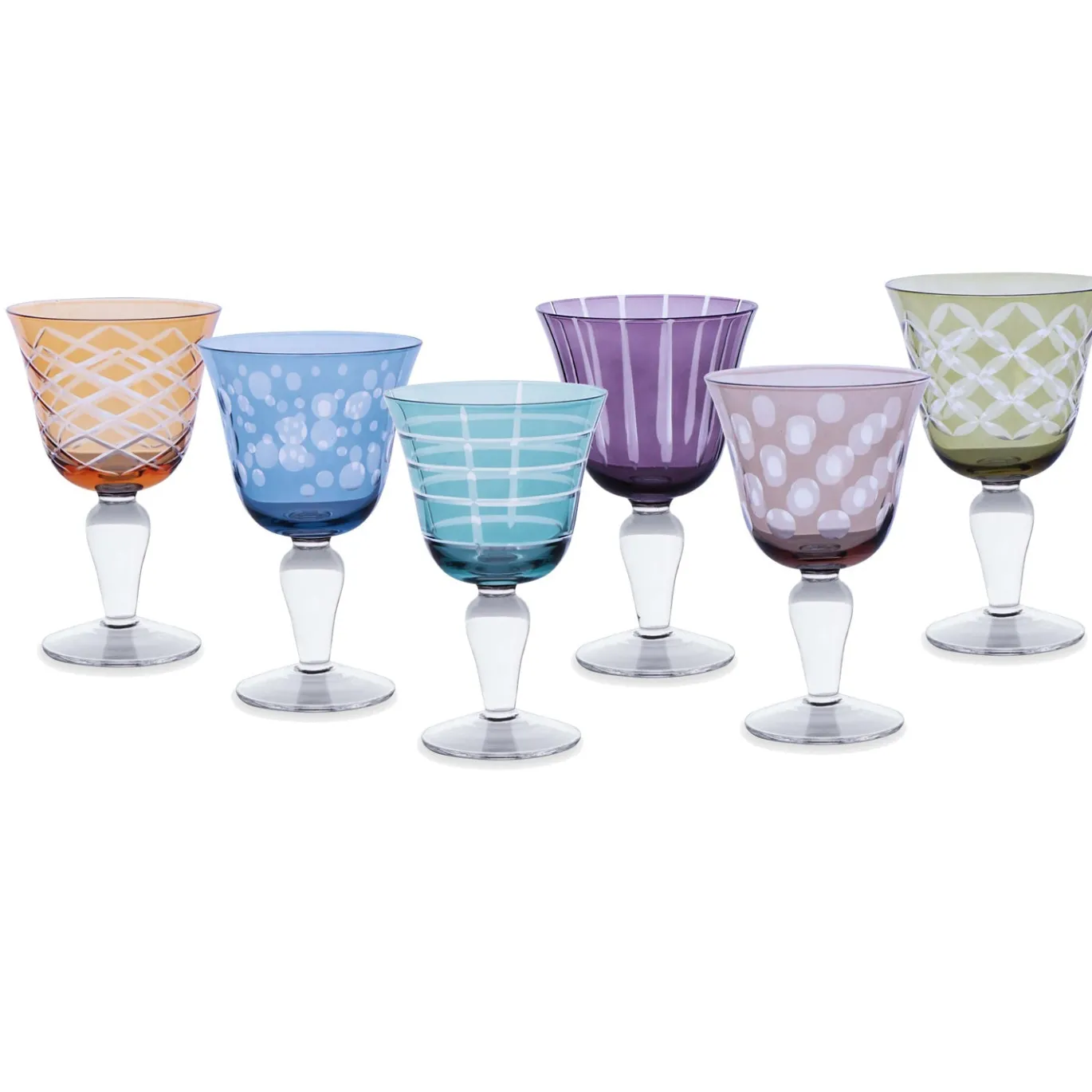 GLASS Carved Wine Set of 6 (Multi)