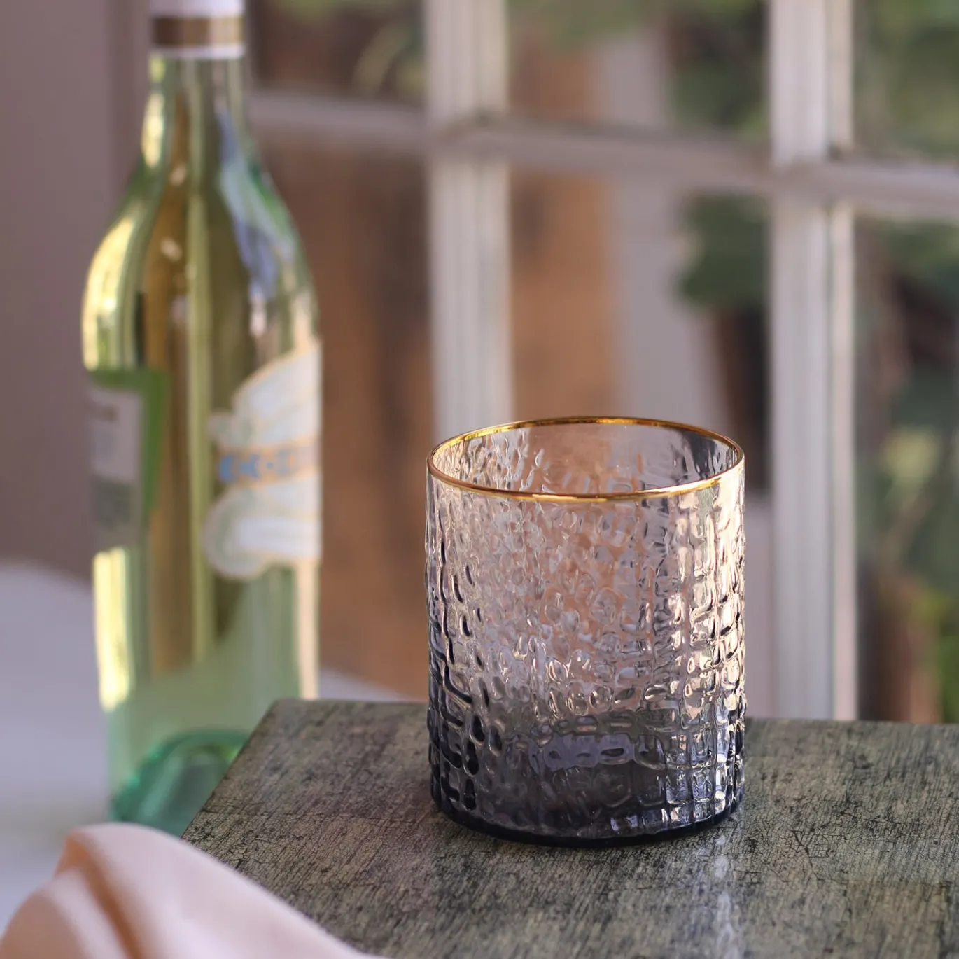 GLASS Croc Double Old-Fashioned with Gold Rim Set of 4 (Smoke Grey)