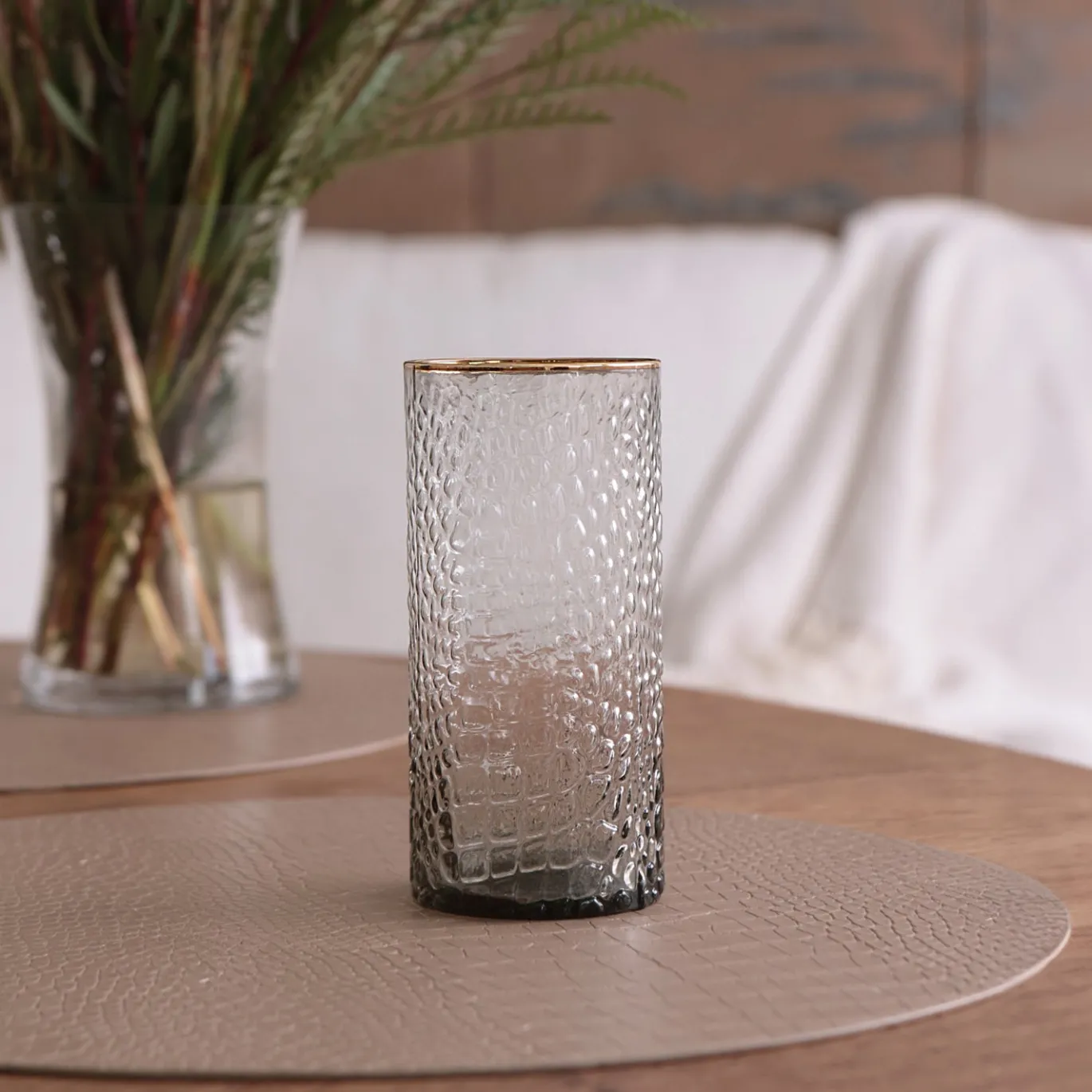 GLASS Croc Highball with Gold Rim Set of 4 (Smoke Grey)