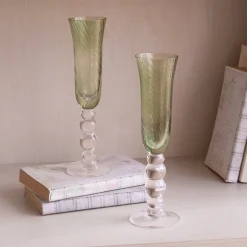 GLASS French Swirl Champagne Flute Set of 4 (Green)