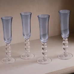 GLASS French Swirl Champagne Flute Set of 4 (Blue)