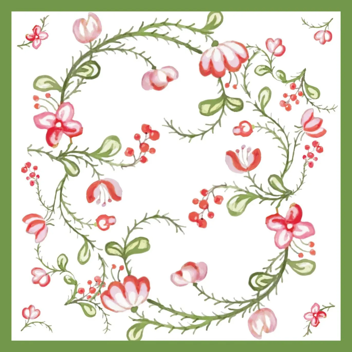 LINEN Norelle Napkins 20 x 20 Set of 4 (Green and Red Floral)
