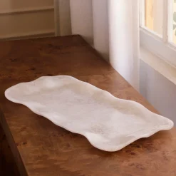 RESIN Alabaster Long Rectangle Tray White Swirl