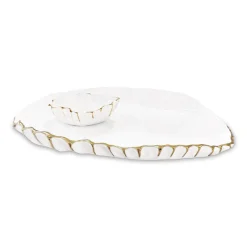 THANNI Mystic Large Oval Platter with Mini Bowl (White and Gold)