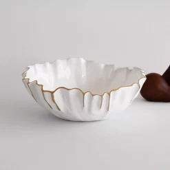 THANNI Mystic Medium Round Bowl (White and Gold)