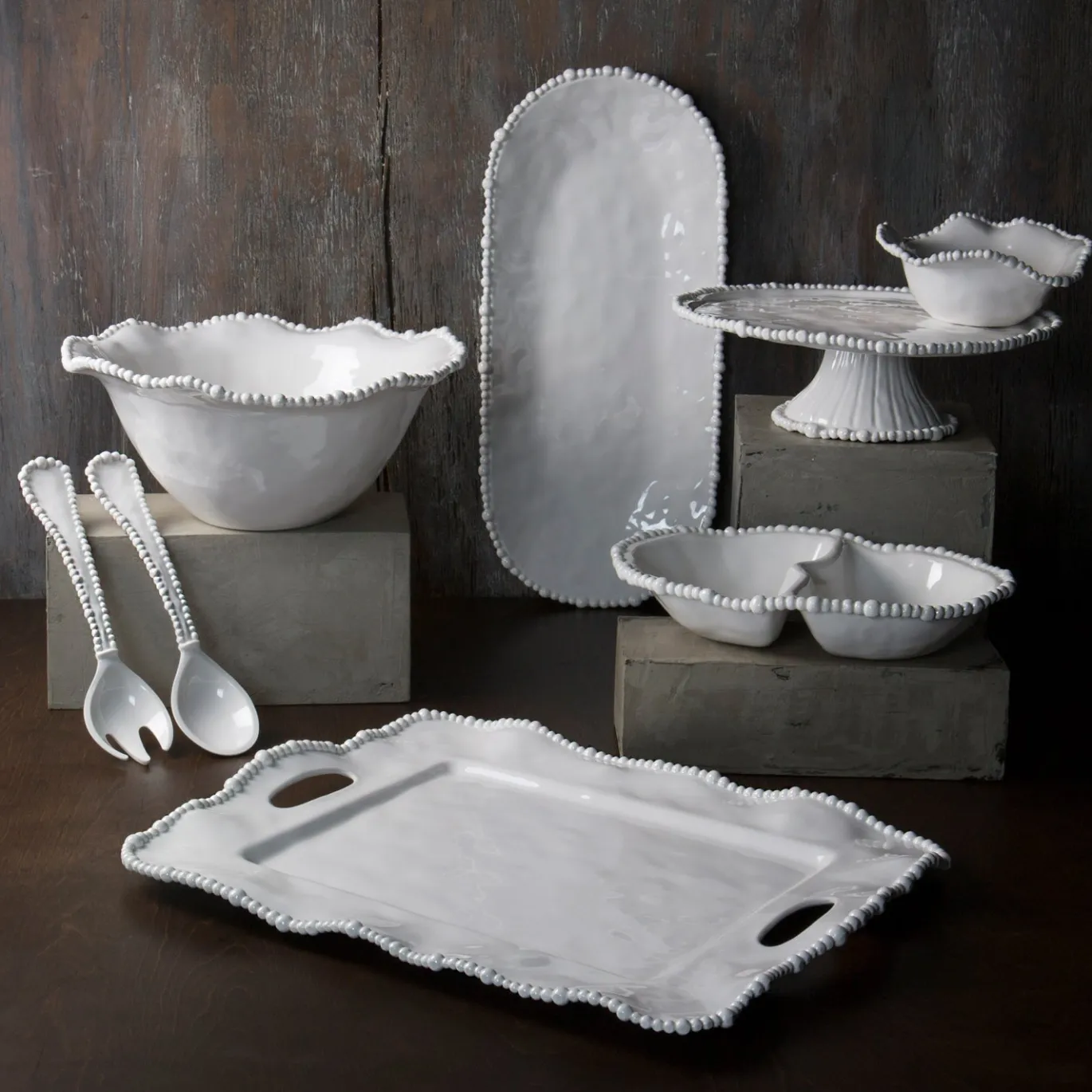VIDA Alegria Rectangular Tray with Handles White