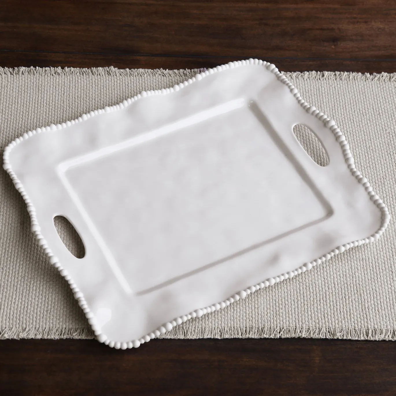 VIDA Alegria Rectangular Tray with Handles White