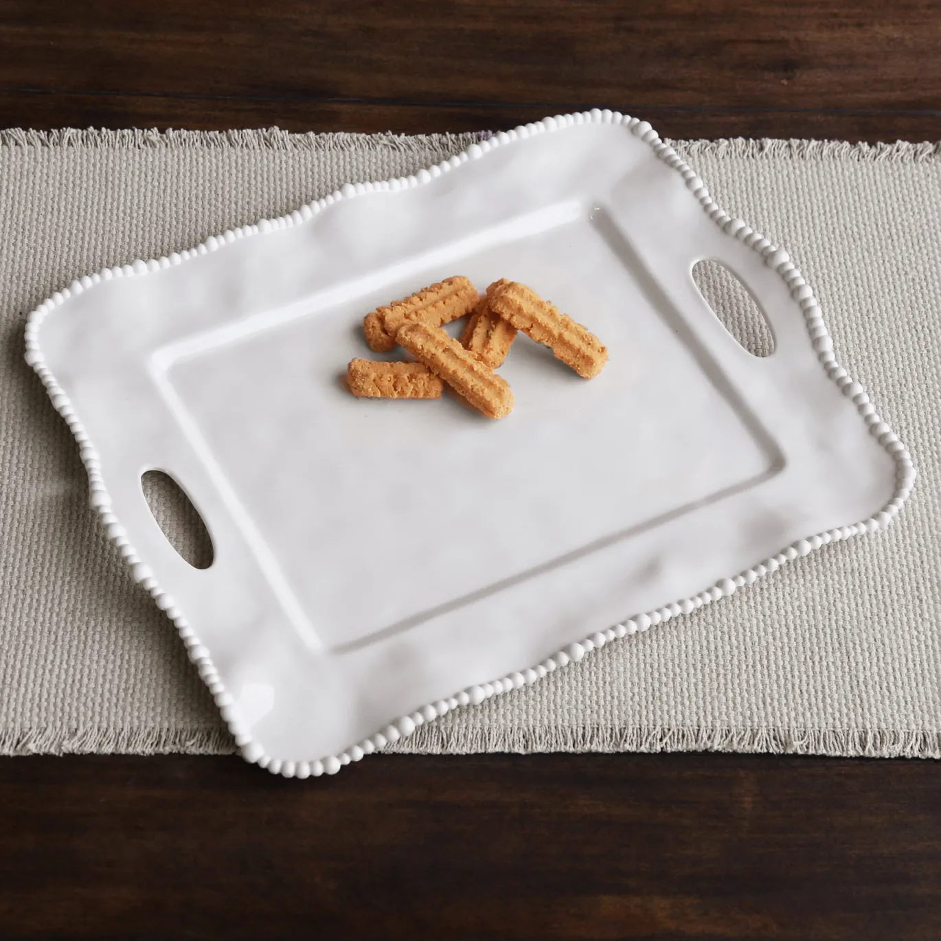 VIDA Alegria Rectangular Tray with Handles White