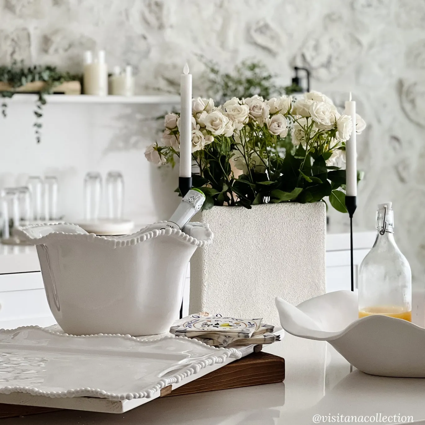 VIDA Alegria Rectangular Tray with Handles White