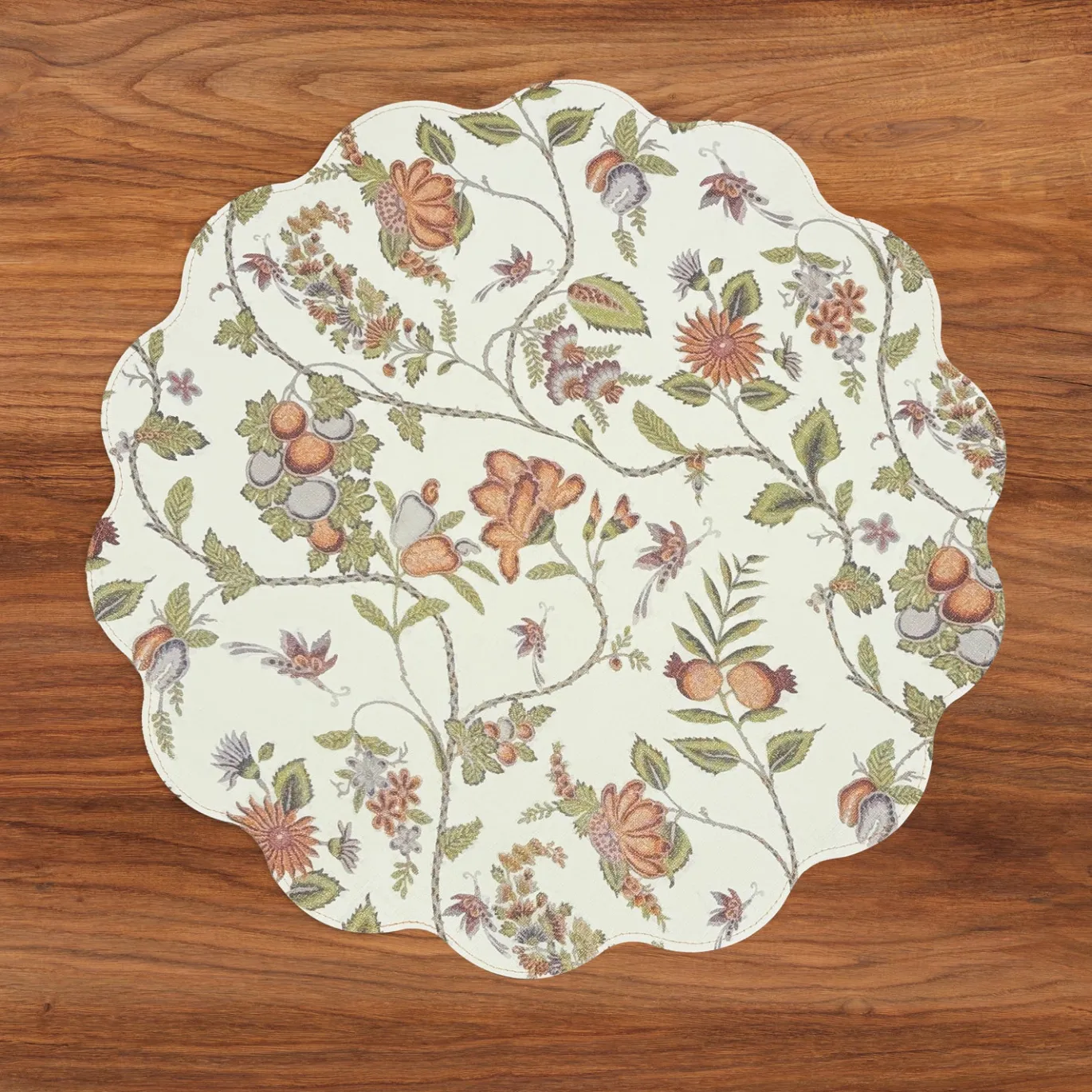 VIDA Autumn and Branches Reversible Round Placemats Set of 4 Persimmon