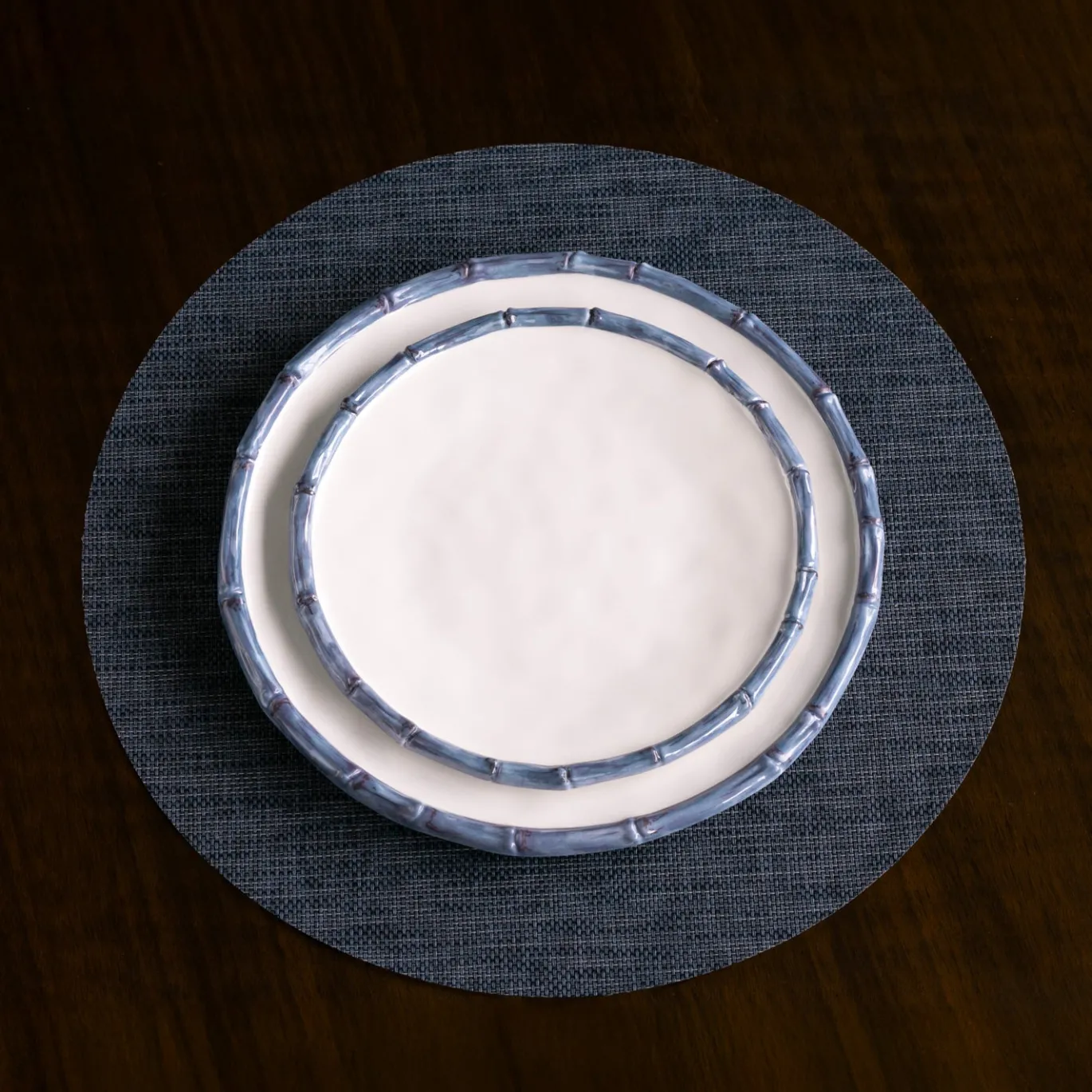 VIDA Bamboo 11" Dinner Plate Set of 4 (White and Blue)