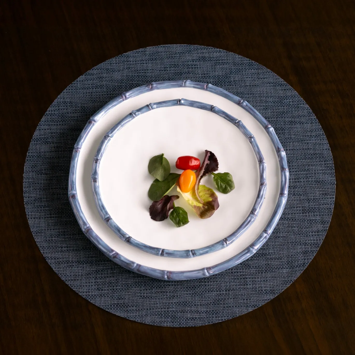 VIDA Bamboo 11" Dinner Plate Set of 4 (White and Blue)