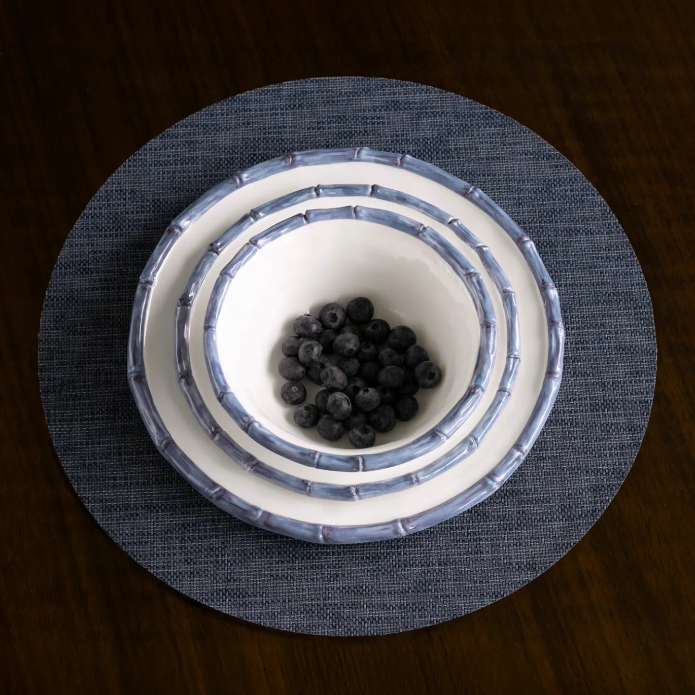 VIDA Bamboo 11" Dinner Plate Set of 4 (White and Blue)