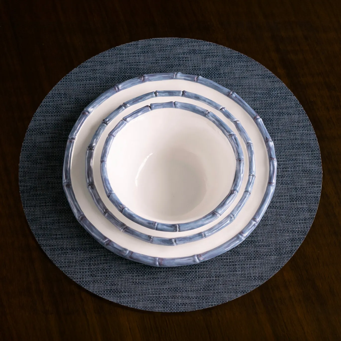 VIDA Bamboo 11" Dinner Plate Set of 4 (White and Blue)