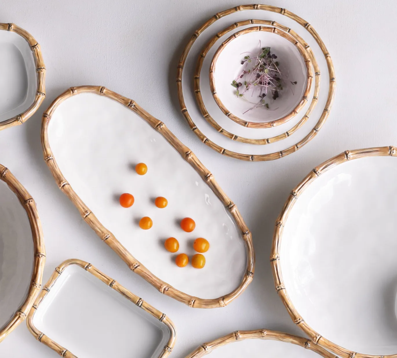 VIDA Bamboo 9" Salad Plate Set of 4 (White and Natural)