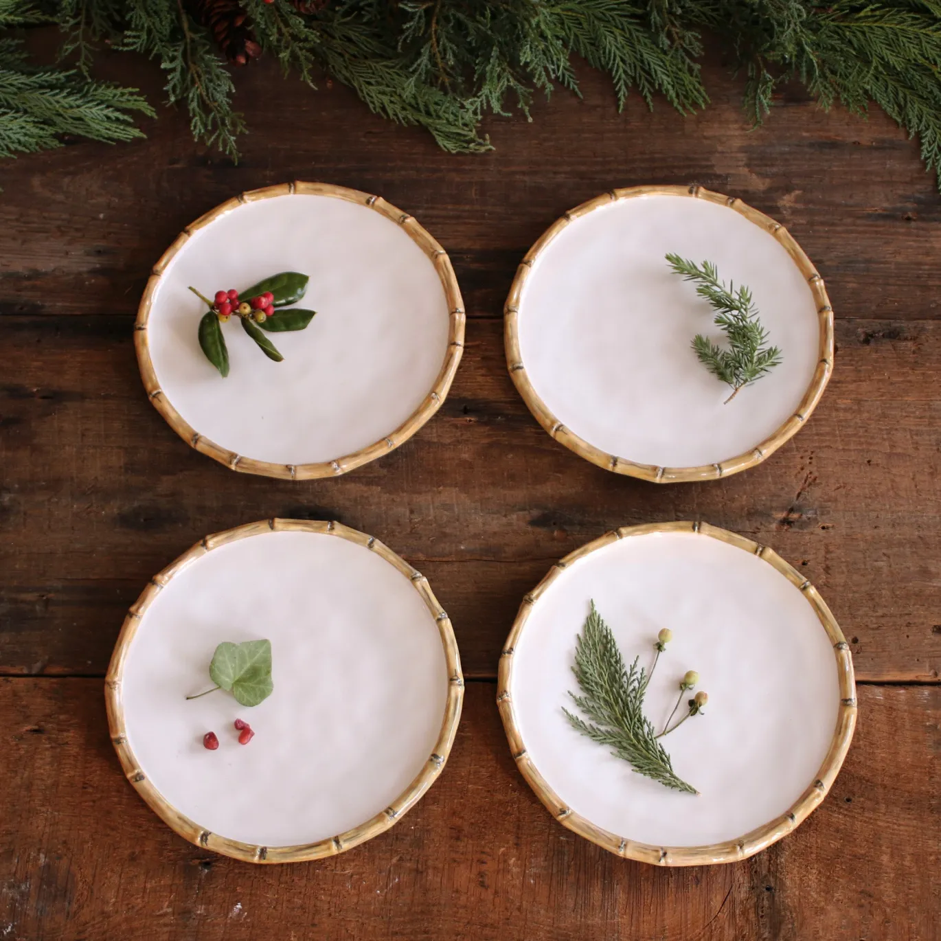 VIDA Bamboo 9" Salad Plate Set of 4 (White and Natural)