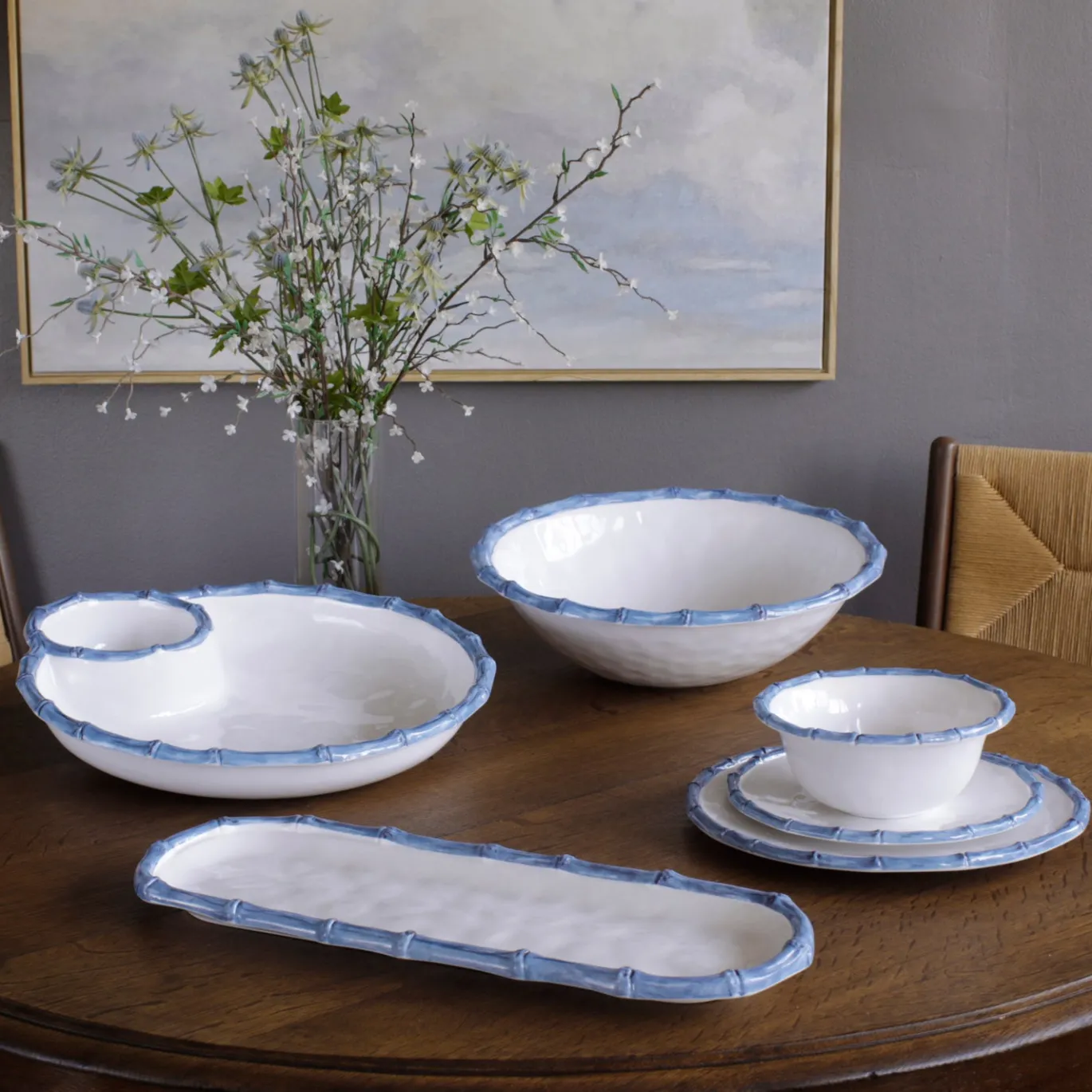 VIDA Bamboo 9" Salad Plate Set of 4 (White and Blue)