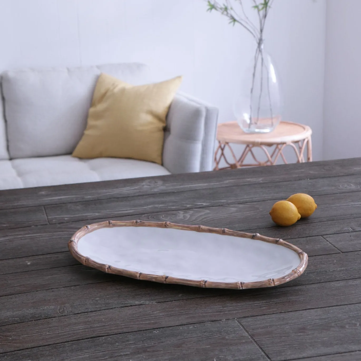 VIDA Bamboo Large Oval Platter (White and Natural)