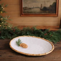 VIDA Bamboo Large Oval Platter (White and Natural)