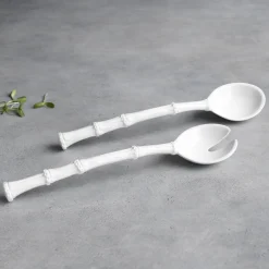 VIDA Bamboo Large Salad Servers (White)