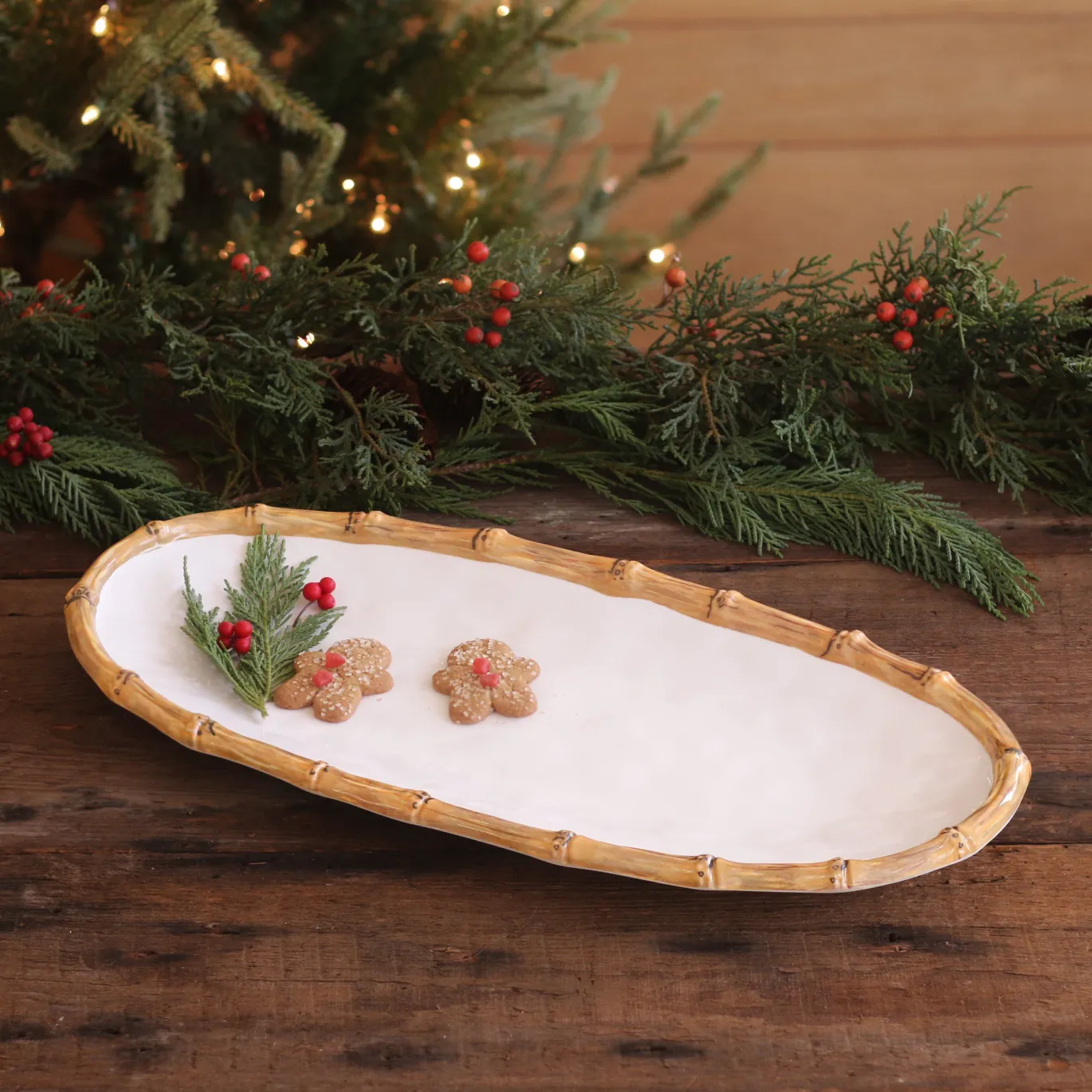 VIDA Bamboo Medium Oval Platter (White and Natural)