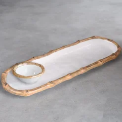 VIDA Bamboo Mini Dip Bowl (White and Natural)