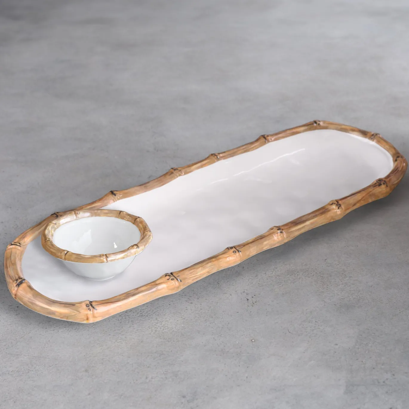 VIDA Bamboo Mini Dip Bowl (White and Natural)