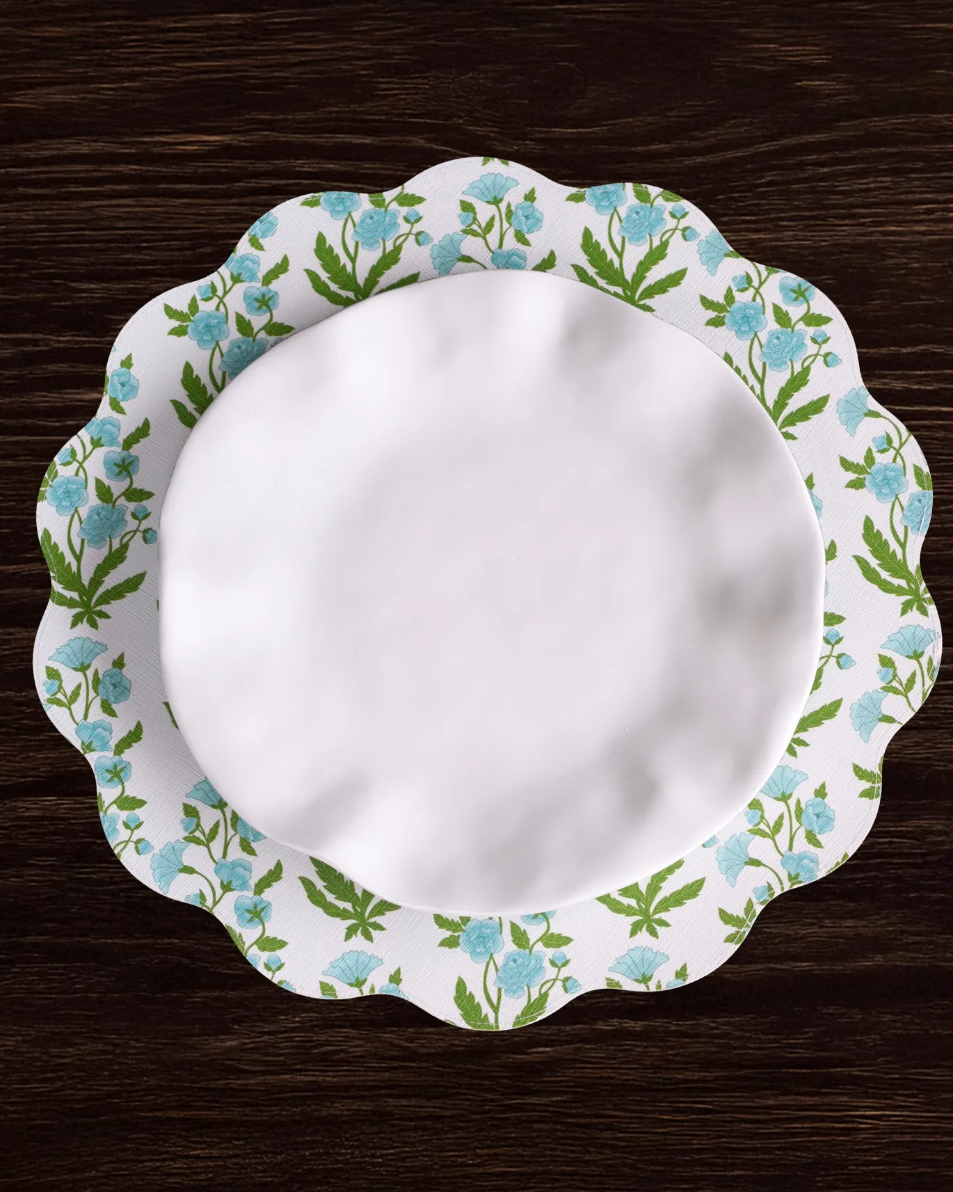 VIDA Blooms & Branches Reversible Round Placemats Set of 4 Teal & Gree