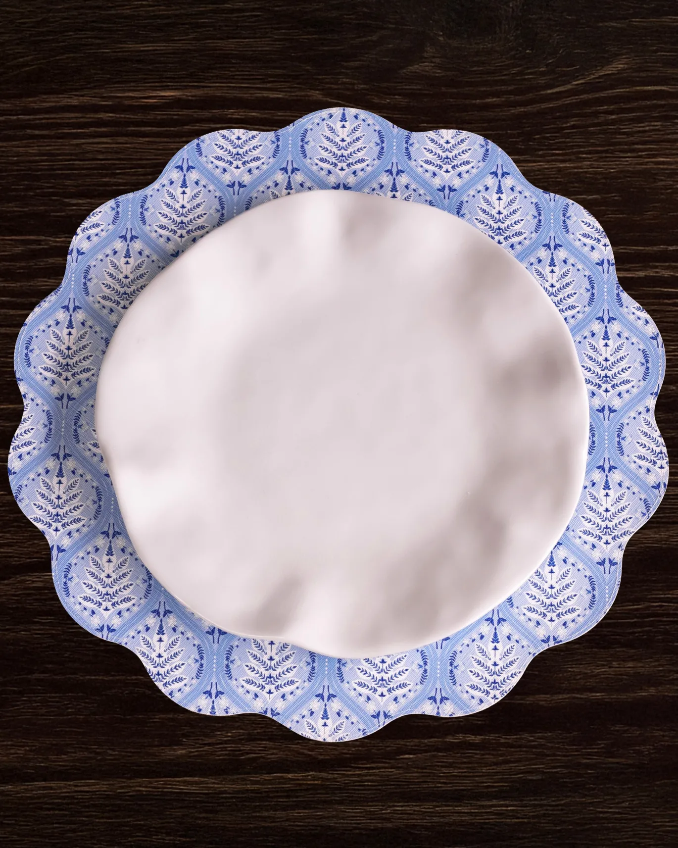 VIDA Blooms & Branches Reversible Round Placemats Set of 4 Navy & Gree