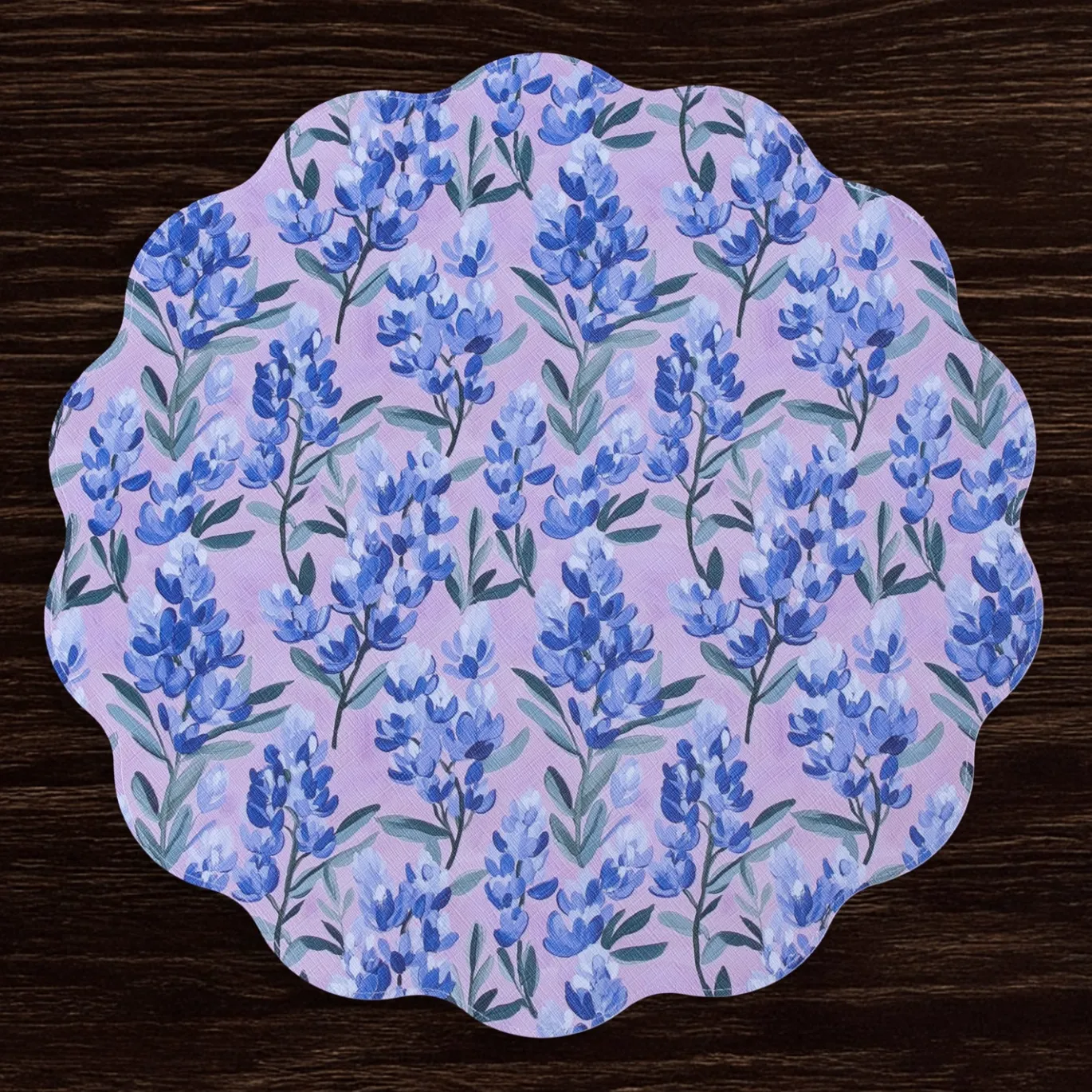 VIDA Bluebells & Flowers Reversible Round Placemats Set of 4 (Pink & G