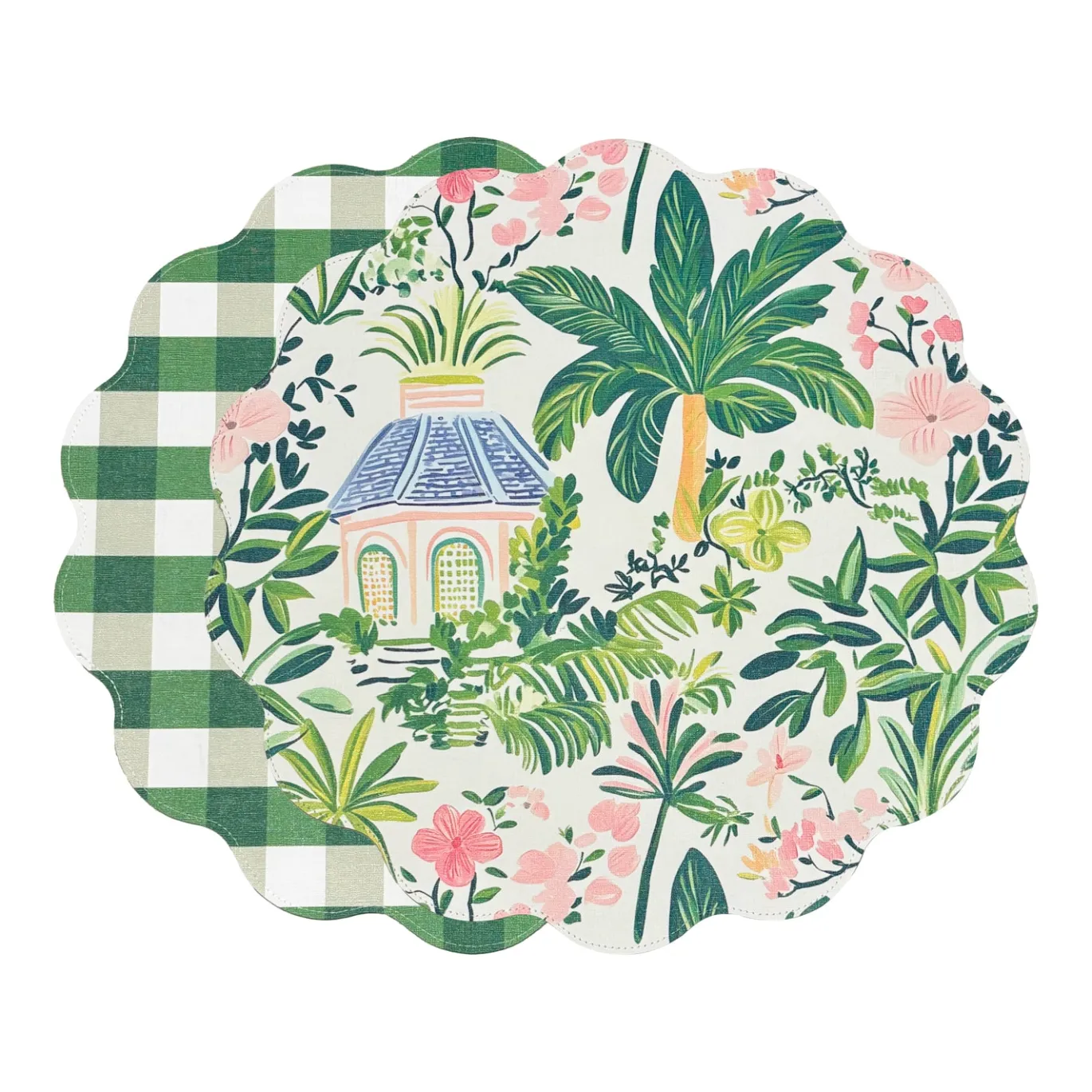 VIDA Cabana Reversible Round Placemats Set of 4 Pink & Green