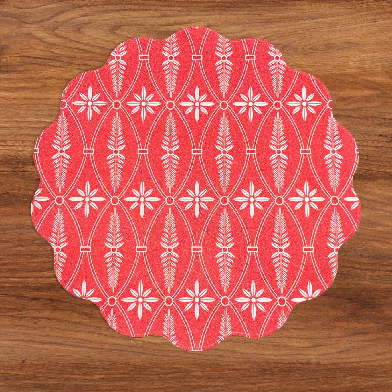 VIDA Chinoiserie and Trellis Reversible Round Placemats Set of 4 Red &