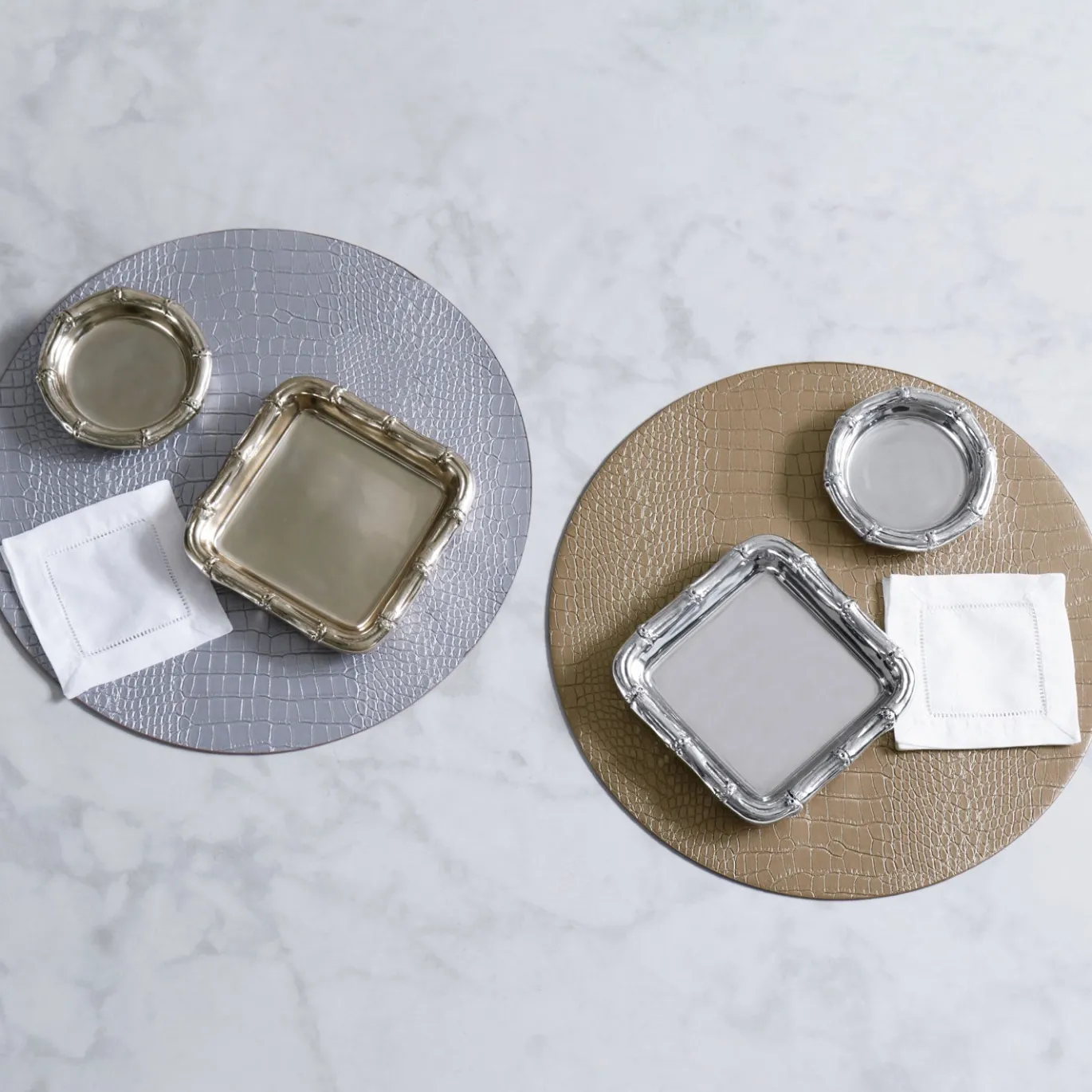 VIDA Croc Reversible 16" Round Placemats Set of 4 (Silver and Gold)
