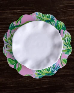 VIDA Hydrangeas & Daisies Reversible Round Placemats Set of 4 Pink & G