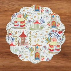 VIDA Pagoda and Carlie Plaid Reversible 15.5 Round Placemats Set of 4